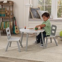 KIDKRAFT ROUND STORAGE TABLE & 2 CHAIRS SET - WHITE/GREY (26166)