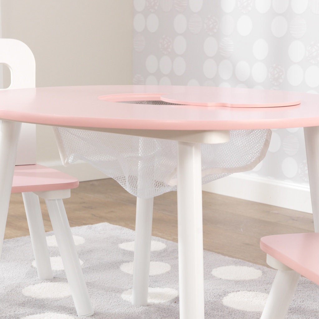 KIDKRAFT ROUND STORAGE TABLE & 2 CHAIRS SET - WHITE/PINK (26165)