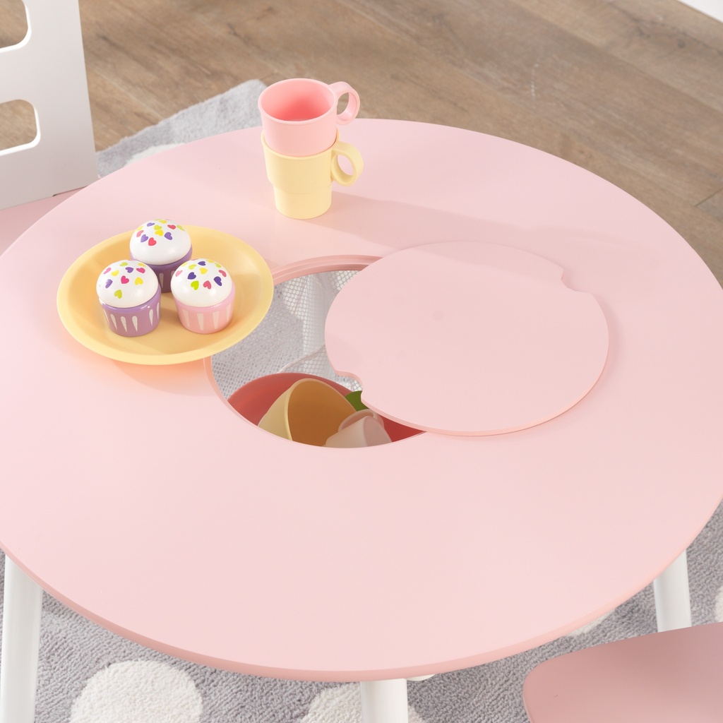 KIDKRAFT ROUND STORAGE TABLE & 2 CHAIRS SET - WHITE/PINK (26165)