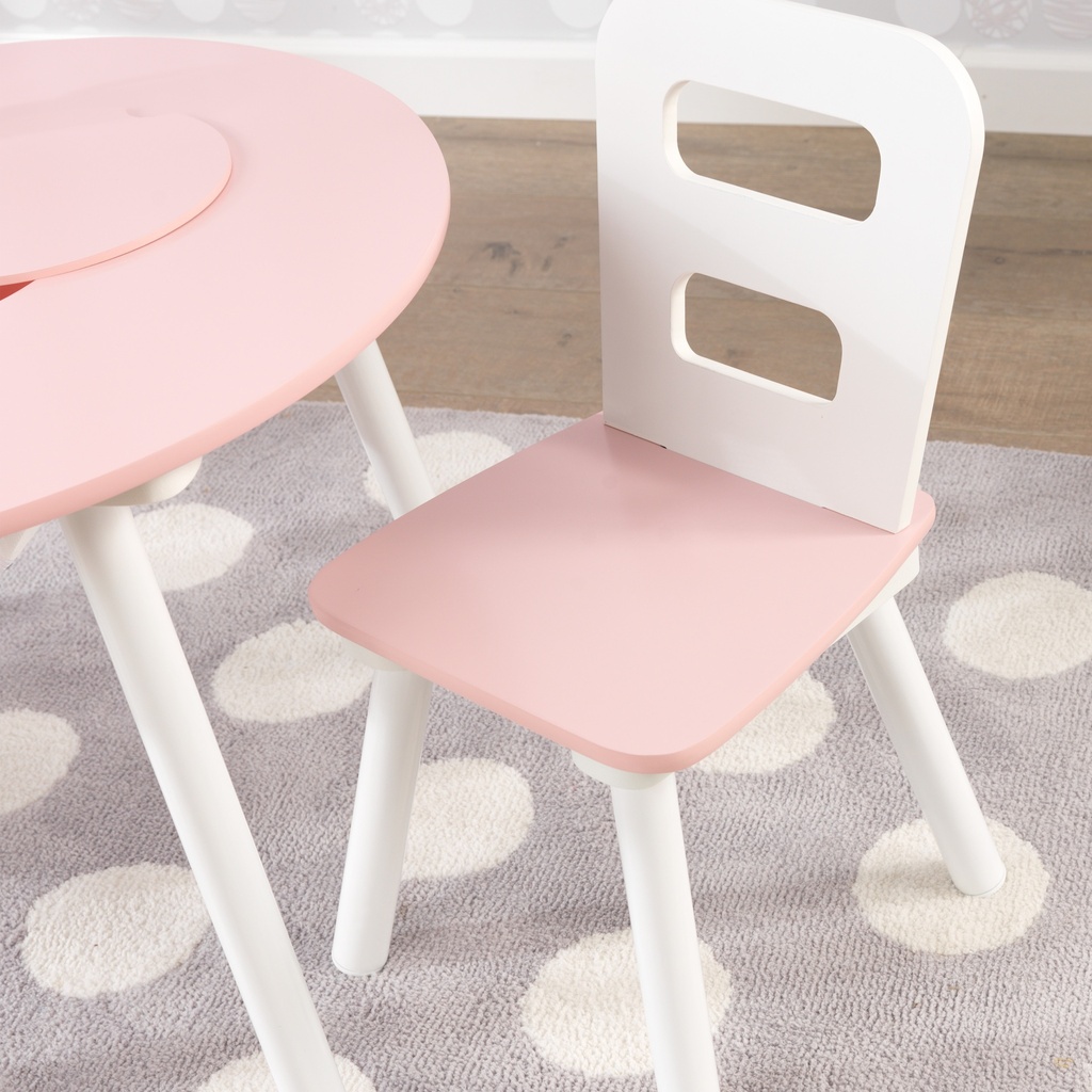 KIDKRAFT ROUND STORAGE TABLE & 2 CHAIRS SET - WHITE/PINK (26165)