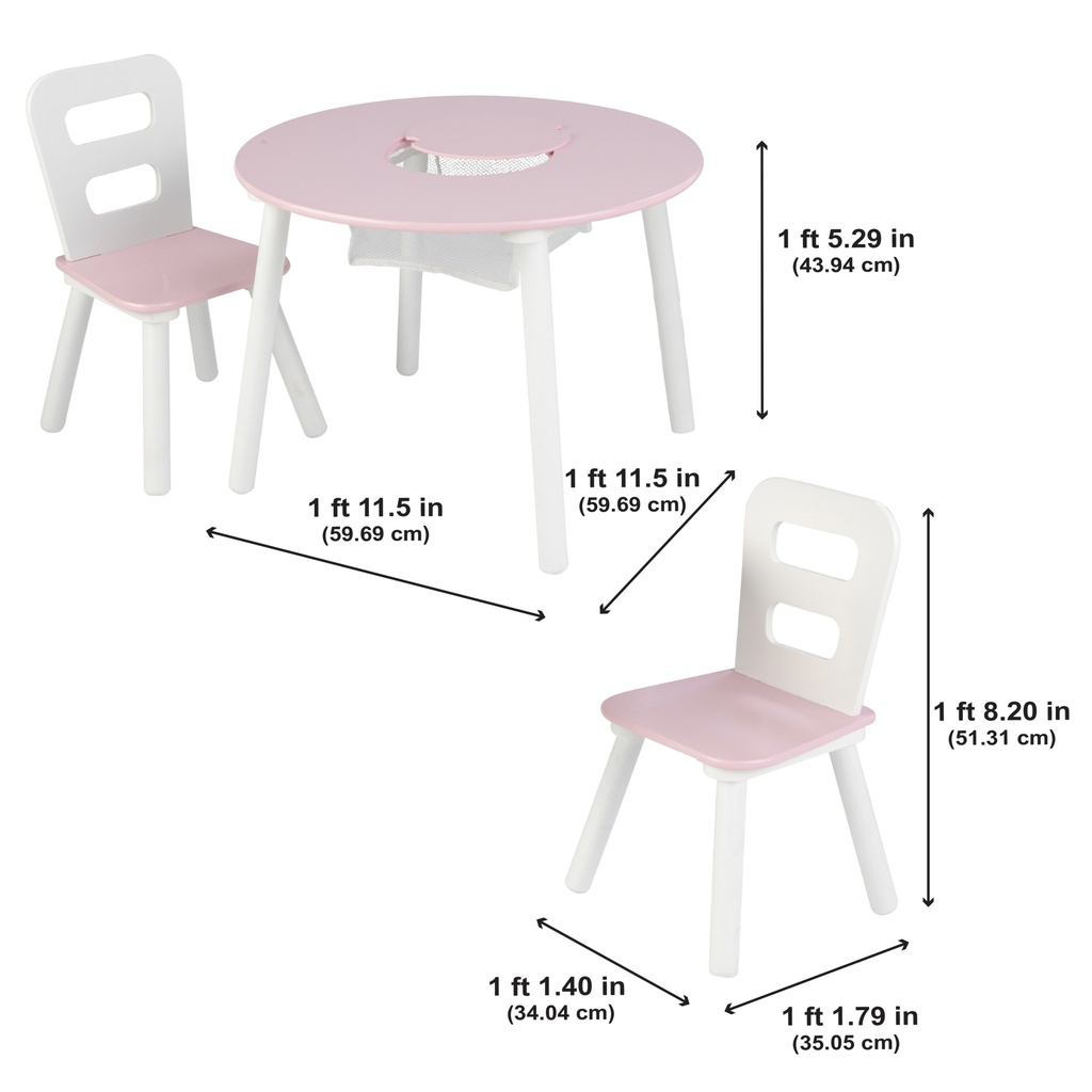 KIDKRAFT ROUND STORAGE TABLE & 2 CHAIRS SET - WHITE/PINK (26165)