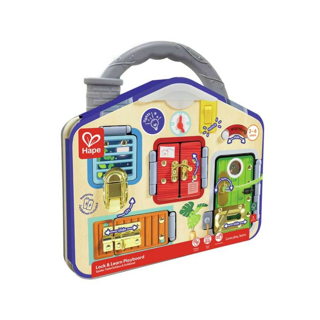 HAPE EARLY EXPLORER WOODEN LOCK & LEARN PLAYBOARD