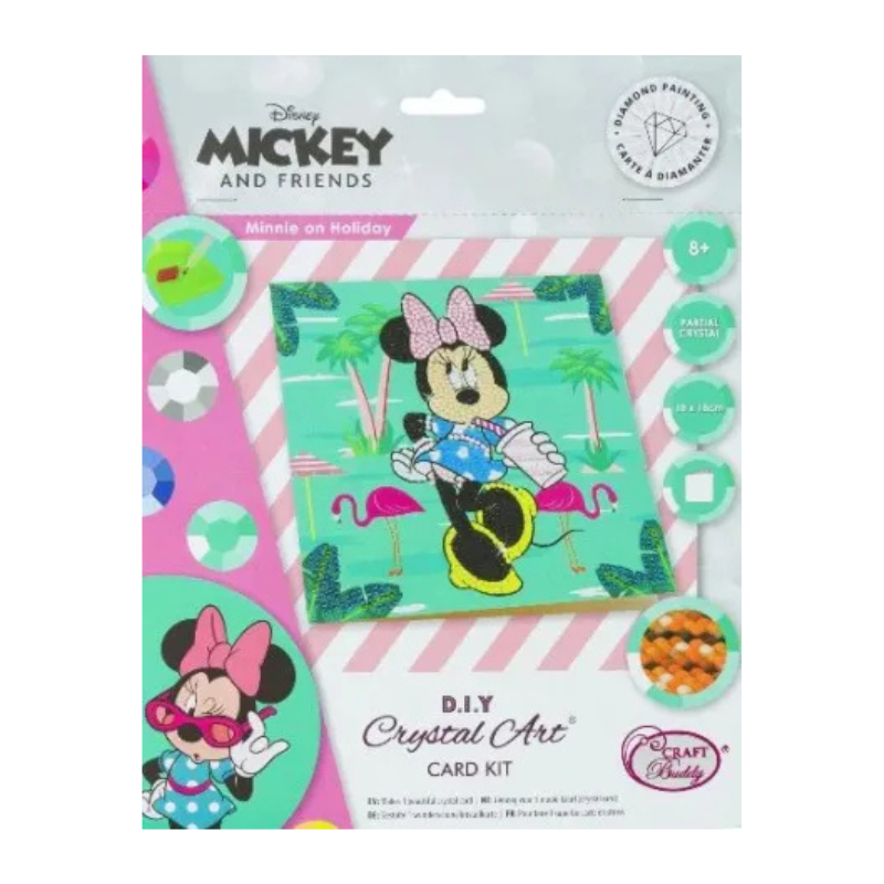 MINNIE ON HOLIDAY, 18X18CM CRYSTAL ART CARD