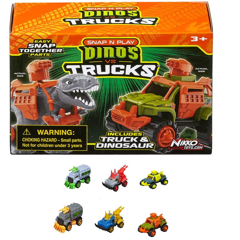 SNAP N PLAY DINOS VS. TRUCKS - 6 ASS