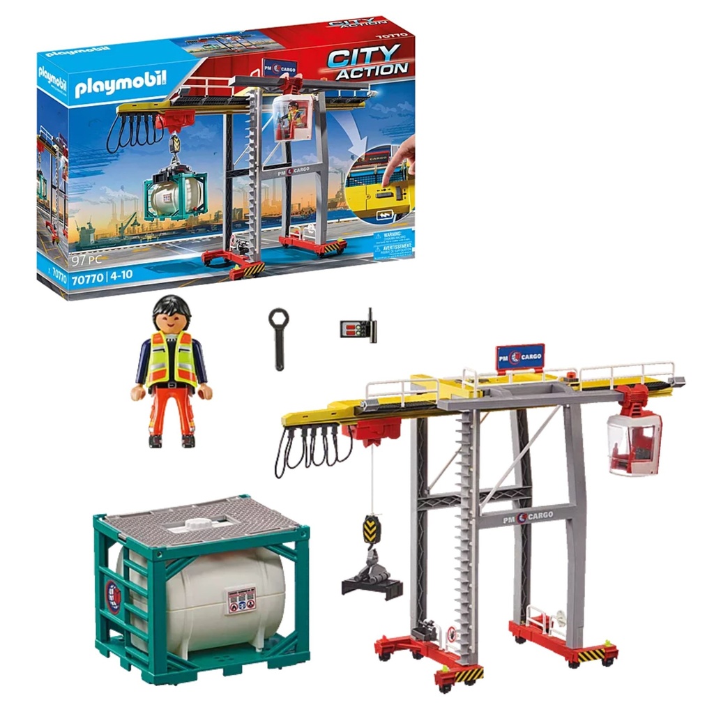 PLAYMOBIL CITY ACTION - ELECTRIC CARGO CRANE WITH CONTAINER 