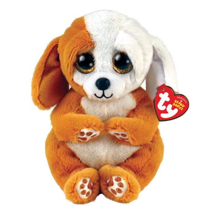 PLUSH BEANIE BELLIES DOG BROWN WHITE 15CM