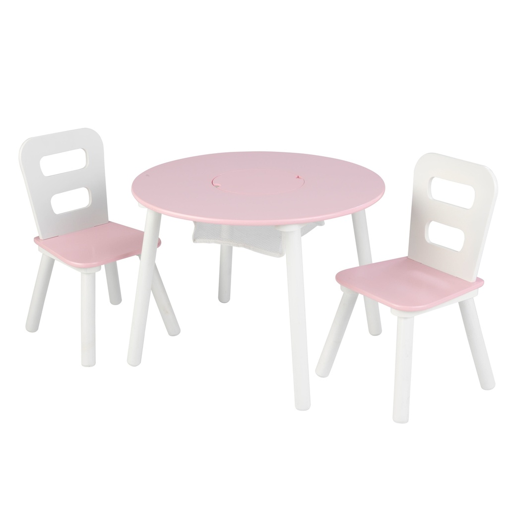 KIDKRAFT ROUND STORAGE TABLE & 2 CHAIRS SET - WHITE/PINK (26165)