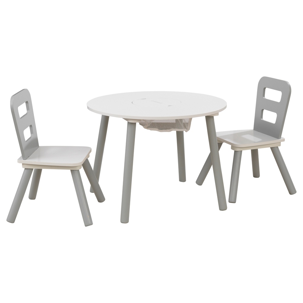 KIDKRAFT ROUND STORAGE TABLE & 2 CHAIRS SET - WHITE/GREY (26166)
