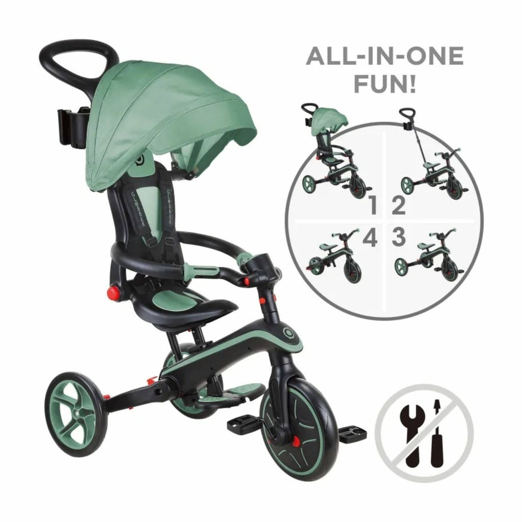 GLOBBER TRICYCLE TRIKE EXPLORER FOLDABLE 4 IN 1 OLIVE