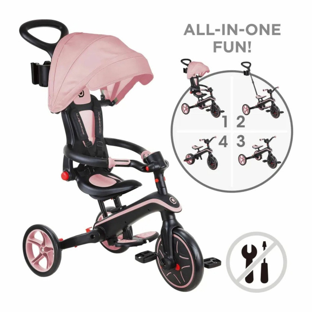 GLOBBER TRICYCLE TRIKE EXPLORER FOLDABLE 4 IN 1 PASTEL PINK