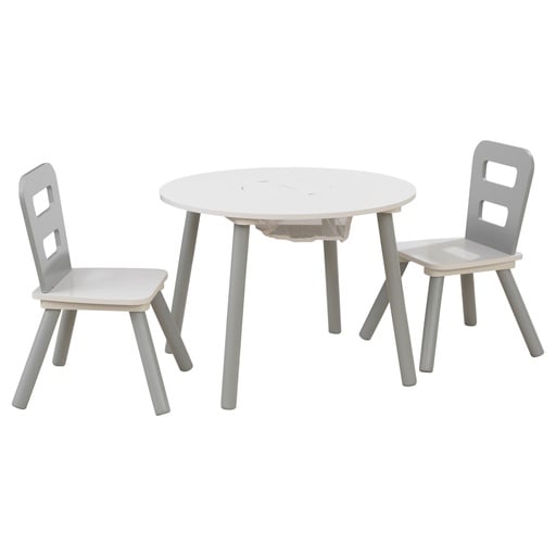 [KK26166] KIDKRAFT ROUND STORAGE TABLE & 2 CHAIRS SET - WHITE/GREY (26166)