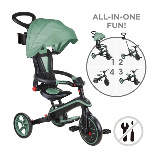 [MST401912032104-732-104] GLOBBER TRICYCLE TRIKE EXPLORER FOLDABLE 4 IN 1 OLIVE
