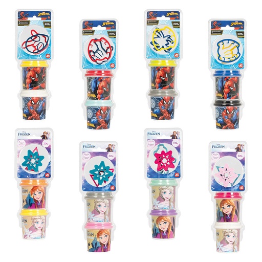 [AS1045-03607] ΣΕΤ 2 ΒΑΖΑΚΙΑ ΠΛΑΣΤΕΛΙΝΗΣ 4OZ ΜΕ 2 CUTTERS ASSORT FROZEN & SPIDERMAN